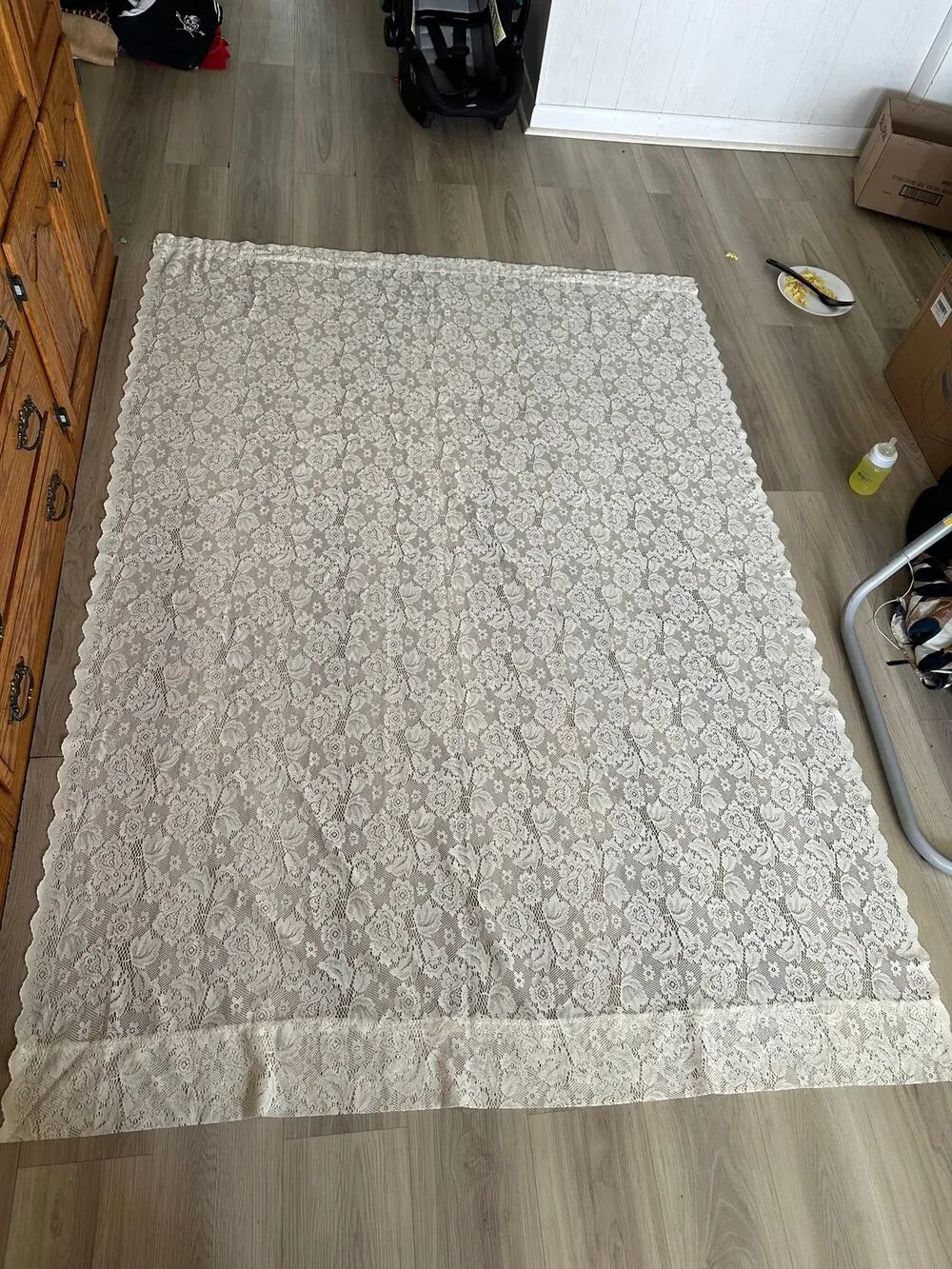 Vintage White Floral Lace Curtain Panel Scalloped Rose Cottagecore Shabby Chic